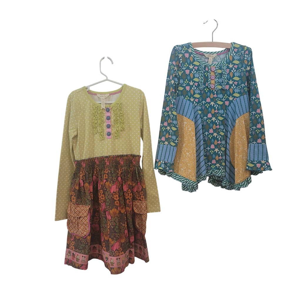 Matilda Jane Size 8 Mixed Print Ruffle Top and Dress Set Kids Girls Boutique